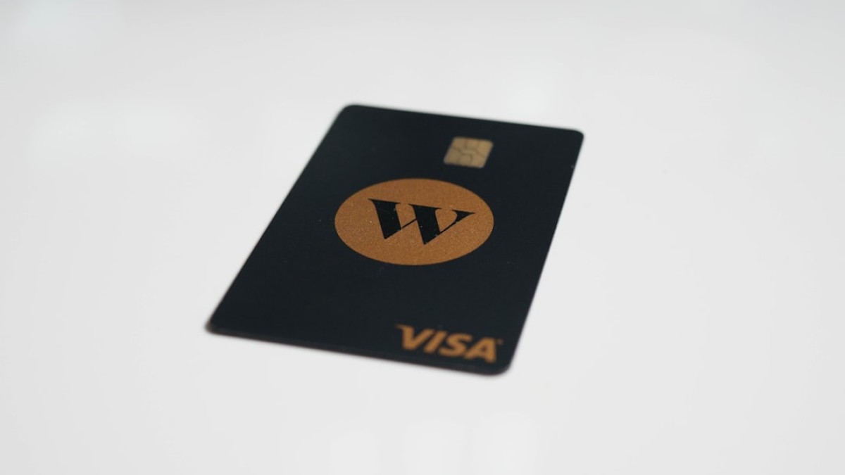 a close up of a visa card on a table